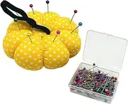 SourceTon Sewing Pin Cushion Kit, Pin Cushion Elastic Wrist Belt Pumpkin Needle Pin Cushion Needles Holder（Yellow）with 200 Pieces Straight Pins