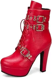 [ZJWBB] Women Lace Up Gothic Ankle Boots Platform Block Heel Punk Booties Causal Party Prom Dress Boots