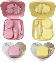 Contact Lens Case(2 Pcs) for Travel and Home, Portable Contact Lens Case Remover Storage Case, Hard Double Lens Box+Mirror+Bottle+Container Holder+Tweezers