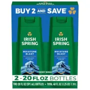 Irish Spring Moisture Blast Body Wash for Men, 20 Fl Oz 20 Ounce (Pack of 2)