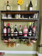 Industrial Wine Rack Wall Mounted with 8 Stem Wine Glass Holder, 31.5In Hanging