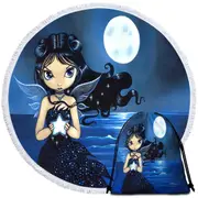 Sea Star Adorable Big Eyed Fairy by the Seaside Round Beach Towel