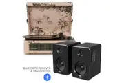 Crosley Voyager Bluetooth Portable Turntable - Floral + Bundled Majority D40 Bluetooth Speakers - Black