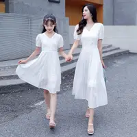 在飛比找ETMall東森購物網優惠-棉布連衣裙時尚韓版白色親子裝