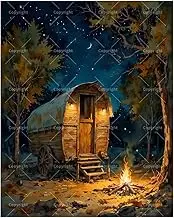 TAOPAOLAB Rustic Camping Paint by Numbers Kit for Adults - DIY Wooden Caravan by Campfire Painting on Canvas 16x20In, Acrylic Paint Set, Suitable for Beginners, Art for Home Decoration or Gifts