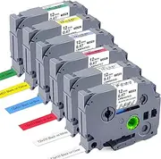 6 Pack Replacement for Brother P Touch Label Maker Tape TZe Tz Tape 12mm 0.47 Laminated White/Clear/Red/Yellow/Blue/Green Compatible with Brother P-Touch Label Maker PT-D210 PT-H110 PT-D220