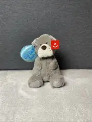 Aurora Dog Plush Get Well Soon Shimmering Blue Balloon Gray Bulldog Puppy 11"