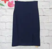Popilush Navy Blue Midi Split Pencil Skirt Built in Shapewear Side Zip sz S New!