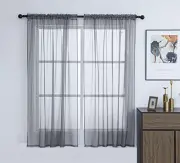 Grey Sheer Curtains 63 Inches Length,Extra 42"W x 63"L (Pack of 2) Dark Grey