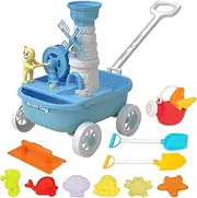 Travel Sand Toys | Sand Castle Building Kit,Water Wheel, Bucket, Outdoor Fun Play Set, Marine Animal Molds, Trolley Cart, Outdoor Toddler Activities