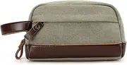 [VKEID] Mens Clutch Bag Men's Handbag Oil Wax Canvas Wash Bag Vintage Men's Handbag with Leather Wrist Bag Small Bag Men Wrist Bag (Color : Military Green, Size : 23x12x13cm)