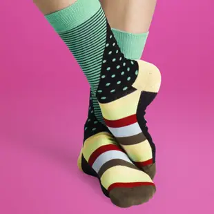 『摩達客』瑞典進口【Happy Socks】綠藍橫紋圓點中統襪 41-46