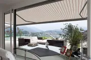 Advaning Classic 8x7' 2.43mx2.13m Electric Acrylic Retractable Awning Beige w/ brick Red Stripes
