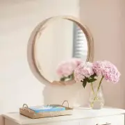 24 in. Medium Round Natural Brown Wood Frame Transitional Accent Wall Mirror