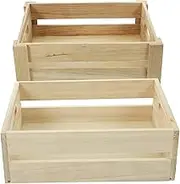 FOYTOKI 2Pcs Wooden Storage Crate Rustic Display Boxes with Hollow Handles for Home Organization and Farmhouse Decor Wood Crafted Storage Bins