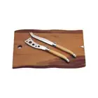 3pc Laguiole Silhouette Acacia Cheese Board & Stainless Steel Knife Set Ivory