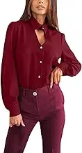 Womens Twist Hollow Out Front Mock Neck Long Sleeved Lapel Hollow Out Shirt Top for Women Long Sleeve Button Down Shirt Sexy Hollow Out Lapel Keyhole Back Blouses Tops Office Blouse Shirt Top