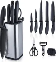 10-in-1 knife sets for kitchen with block,kitchen knife set with Small Knife Block & sharpener