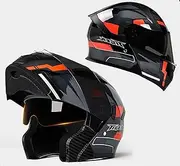 Motorcycle Helmet Scooter Helmet with Double Sun Visor DOT/ECE Certified Foldable Modular Motorcycle Helmets Full Face Helmet Crash Helmet for Women Men