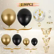 136pcs Party Balloons Assorted Reusable Latex Black and Gold Balloons Arch♜