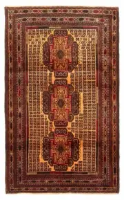 Vintage Geometric Hand-Knotted Carpet 2'11" x 4'10" Traditional Wool Rug