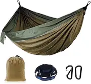 Hammock Camping, Double Tree Hammock Swing, 210D Nylon 300 Kg 270 * 140cm, Camping Gear Accessories for Backpacking, Travel, Beach, Backyard, Hiking, Indoor, Green