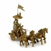 Brass Lord Krishna Arjun Chariot Rath Idol Statue Figurine 19 cm