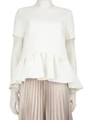 White Peplum Short Sleeves Top