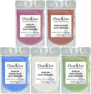 ClearLee Kaolin Clay Cosmetic Grade Powder Sample 5 Pack (White, Rose, Ocean Blue, Mint Green, Lavender) - 100% Pure Natural Powder - Great For Skin Detox, Rejuvenation - DIY Clay Face Mask