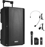 Vonyx VSA700-BP 15" Portable PA Active Speaker System, Big Bluetooth Speaker with Battery, Wireless Handheld and Headset Bodypack Microphones, Powered PA Speaker, Rechargeable Battery - 1000W