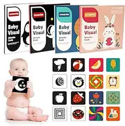 4 Sets 128 Page Baby Visual Stimulation Cards,High Contrast Infant Flashcards for Baby Sensory Develop,Sensory Development Black White Card Set for Babies Ages 0-3-6-12-36 Months