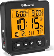 Geevon Small Atomic Travel Alarm Clock with Auto/8S Backlight, 2 Alarm Settings, Temperature, Increasing Beep Sounds Digital Atomic Travel Clock Battery Operated for Bedroom, Bedside