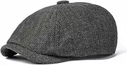 [Bmeigo] Mens Flat Cap Tweed Adjustable, Wool Herringbone Casual Beret Newsboy Caps Gatsby Ivy Irish Forward Cap Cabbie Hat for Driving Hunting, 56-60cm, Spring, Autumn, Winter