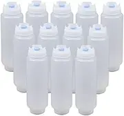 FIFO Squeeze Bottle Refillable 12 oz | Blue Tip Large Valve Dispenser for Thick Condiments, Sauces, Batter and Dressing | Self Sealing No Drip No Hassle | (12 Pack)