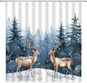 NEW /PKG rustic deer Christmas Shower Curtain Waterproof Fabric w hooks 70x70