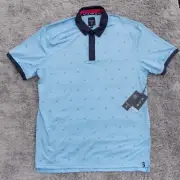 NEW Kenneth Cole Men's Blue Golf Print Polo Shirt Wicking UPF 50+ Stretch
