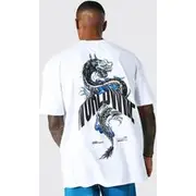 Mens White Oversized Back Print Extended Neck T-shirt