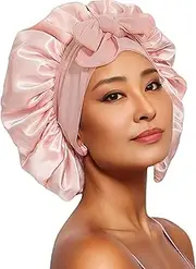 YiHomer Large Silk Bonnet for Sleeping, Satin Hair Bonnet for Sleeping with Tie Band, Satin Bonnets for Women Natural Curly Hair Shower cap