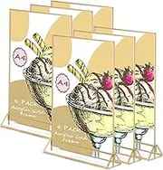6 Pcs A4 Display Stand Gold A4 Acrylic Sign Holder A4 Poster Stand with Gold Border, Double Side A4 Menu Holder for Wedding, Restaurant Sign