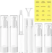 Set of 6 Airless Pump Bottles with Included Tags, BPA-Free Travel Shampoo Containers, Transparent Refillable Bottles for Essential Oils, and Portable Perfume Spray Bottles for Travel