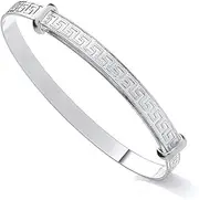 Old English Jewellers Sterling Silver Expanding Baby Bangle - Greek Key Pattern, 15.5 cm, Sterling Silver