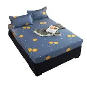 3pcs Bedding Set Printed Fitted Bed Sheet Mattress Protector and Pillowcase Blue-Orange (Double)