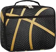 Kids Lunch Box for Boys Girls Balck Gold Sport Basketball Insulated Lunch Bag Reusable Small Cooler Bag Meal Containers Tote Kit for School Travel Women Men