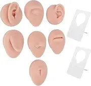Vomeko Silicone Piercing Body Model,Piercing Body Part Model with Display Rack,Ear Nose Eye Mouth Tongue Belly Button Model for Piercer Practice Tool (Medium Skin Color)