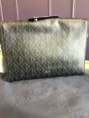 Christian Dior Lingot Briefcase Messenger Bag Men CD Diamond Coated Canvas Black