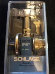 NIB Schlage Single Cylinder Deadbolt bright brass