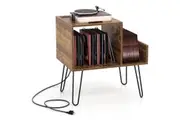 Giantex Record Player Stand Display Shelf w/Power Outlet Storage Turntable Cabinet Brown