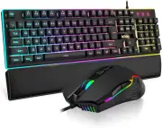 K10 Wired Gaming Keyboard and Mouse and Wrist Rest Combo, RGB Backlit, Mechanica
