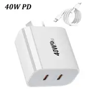 40W Dual USB C Charger PD Power Adapter + 2m Type C to Lightning Fast Cable Charger AU Plug Compatible with iPhone Lightning Charger Port