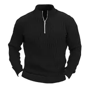 Men's Knitwear Pullover Ribbed Knit Regular Basic Plain Quarter Zip Keep Warm Modern Contemporary Daily Wear Going out Clothing Apparel Fall Winter Black White